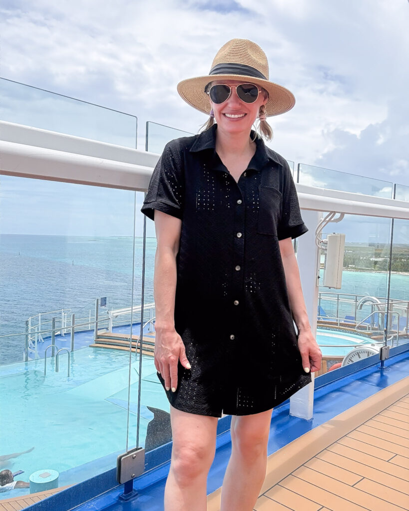 Bathing suit button down cover up.