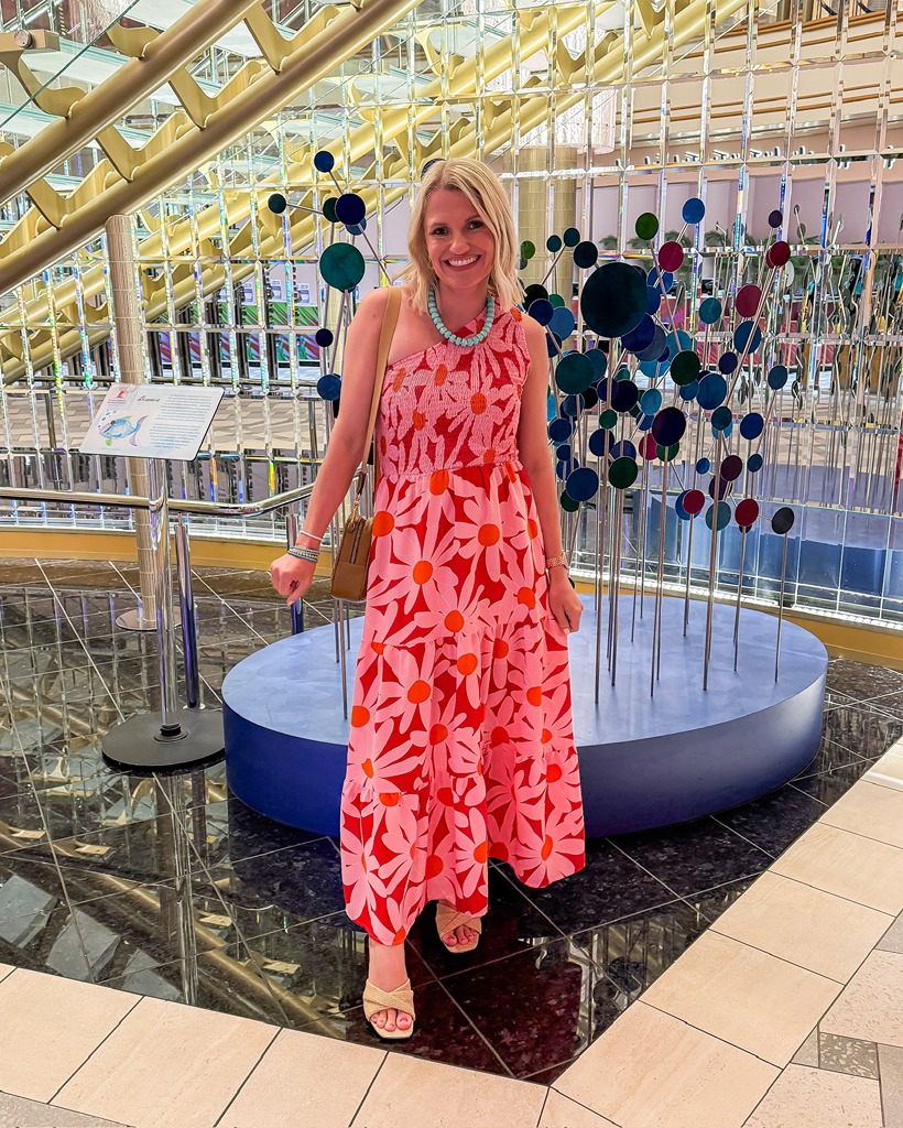 Caribbean cruise dinner outfit one shoulder dress