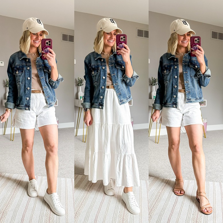 summer capsule wardrobe ideas with white shorts and skirt