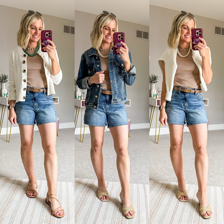 three jean shorts outfit ideas for summer 2026