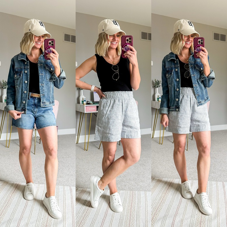 summer capsule wardrobe outfits with baseball cap