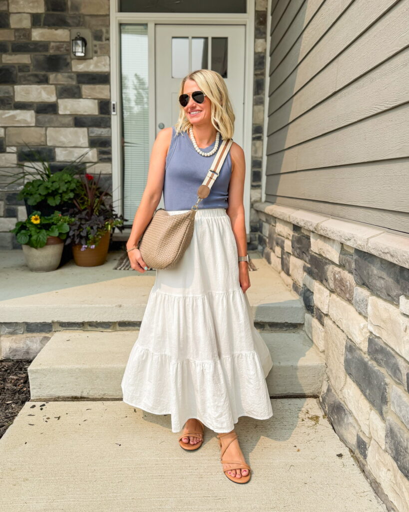 summer outfit ideas maxi skirt and tank