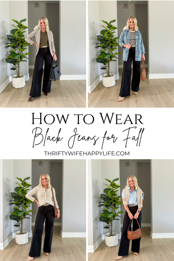 4 fall outfits styling wide-leg black jeans.